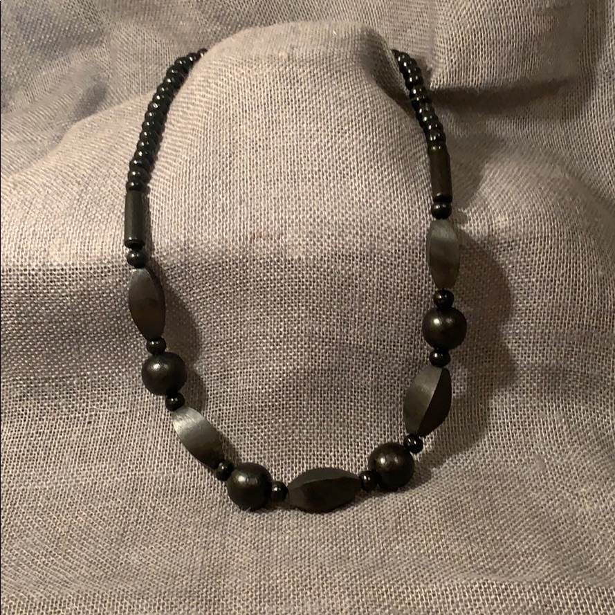 Vintage Black Wooden Express Jeans Necklace